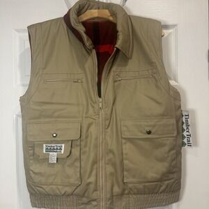 VTG Timber Trail Flannel Plaid Vest Size M Red Black Outdoor
